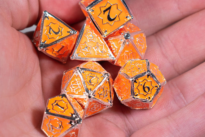 Orangesicle 7-Dice Metal Set Silver w/ Orange Fill {North Star Dice Collection}