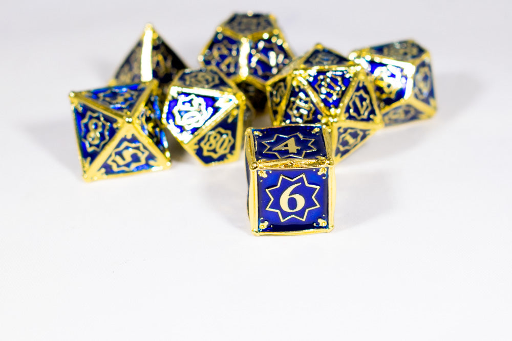 Space King 7-Dice Metal Set Gold w/ Blue Fill {North Star Dice Collection}