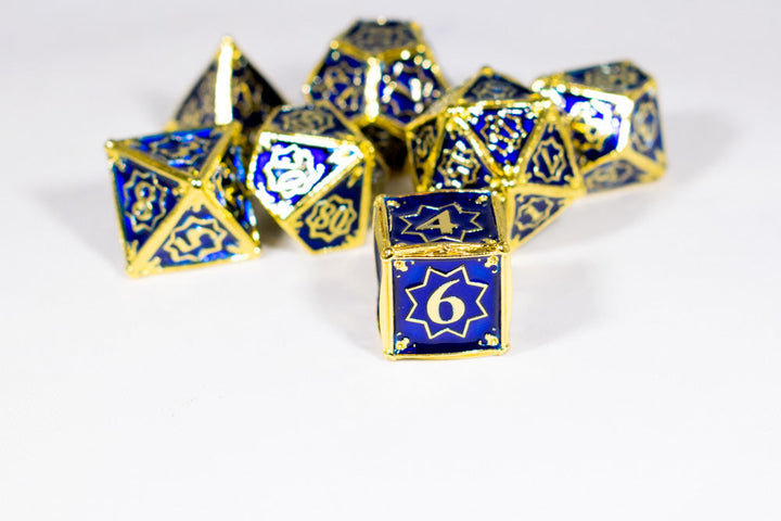 Space King 7-Dice Metal Set Gold w/ Blue Fill {North Star Dice Collection}