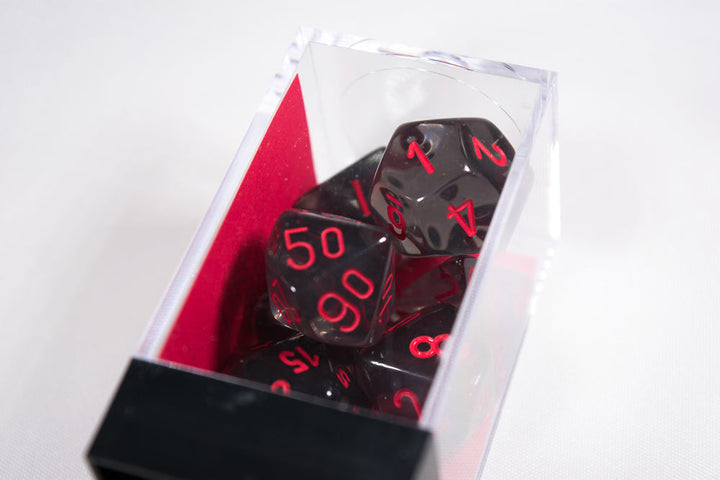 New Smoke/Red Translucent 7-Die Chessex Sets Made in Germany CHX 23088