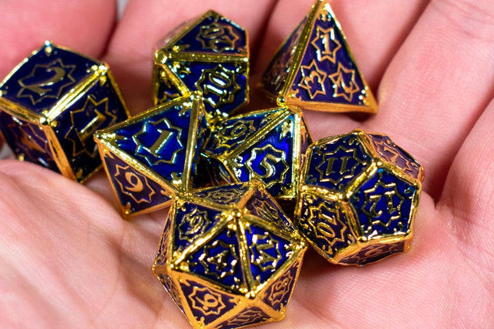 Space King 7-Dice Metal Set Gold w/ Blue Fill {North Star Dice Collection}