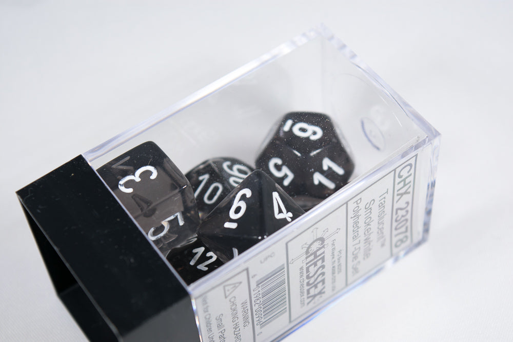 New Smoke/White Translucent 7-Die Chessex Sets Made in Germany CHX 23078