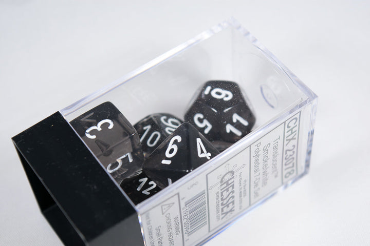 New Smoke/White Translucent 7-Die Chessex Sets Made in Germany CHX 23078