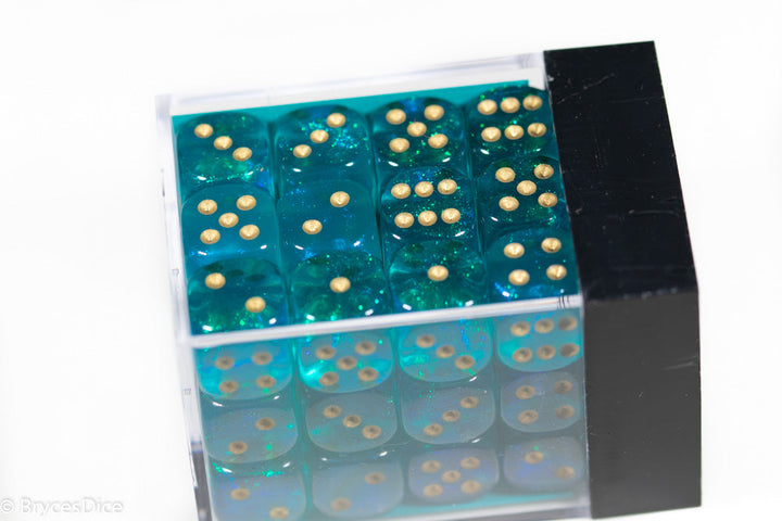 Borealis Teal/gold 12mm d6 Dice Block CHX 27886 OG Old Glitter