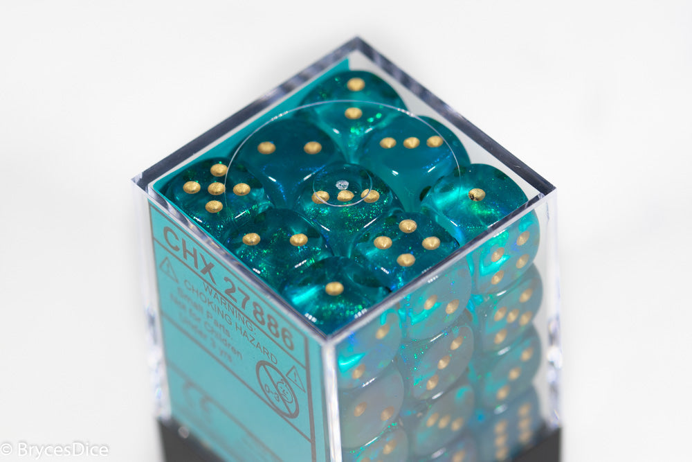 Borealis Teal/gold 12mm d6 Dice Block CHX 27886 OG Old Glitter