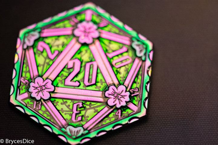 Rainbow d2 Coin Shaped like d20 w/ Purple/Green Tint (V3)