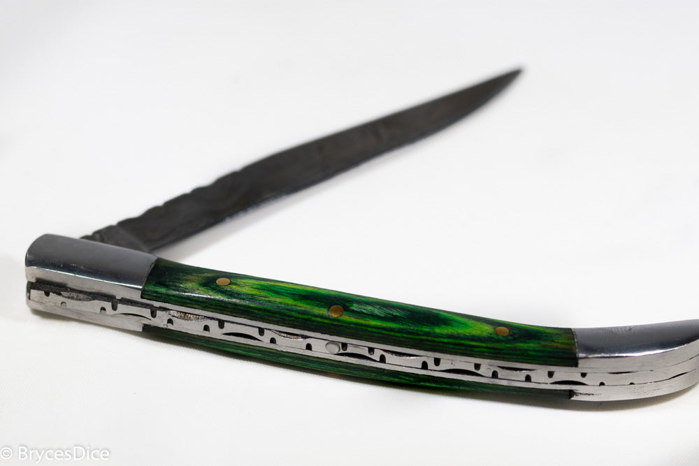 (Green Wood) 9" Damascus Pocket Knife