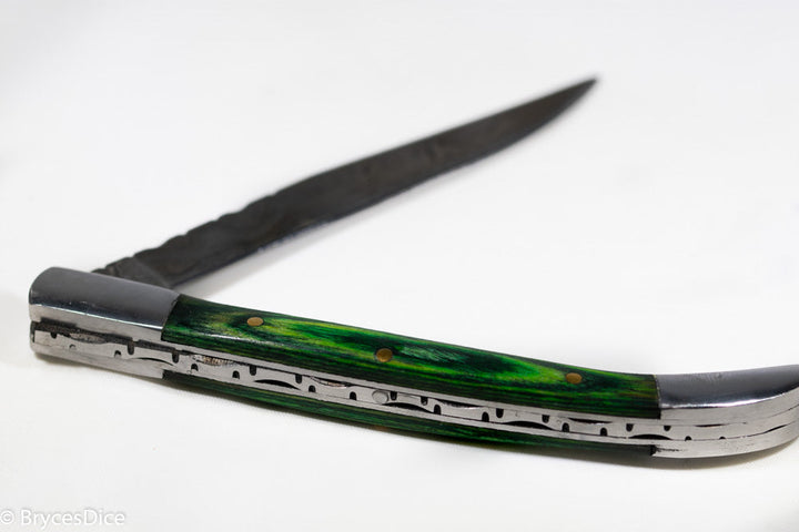(Green Wood) 9" Damascus Pocket Knife