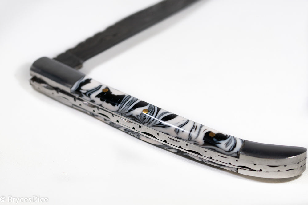 (White/Black) 9" Damascus Pocket Knife