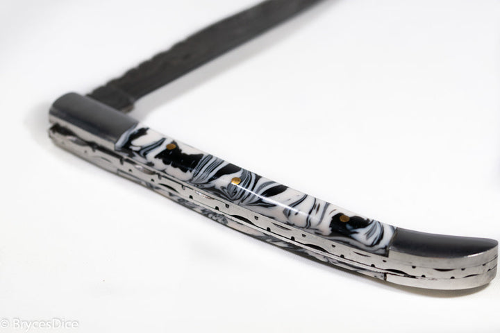 (White/Black) 9" Damascus Pocket Knife