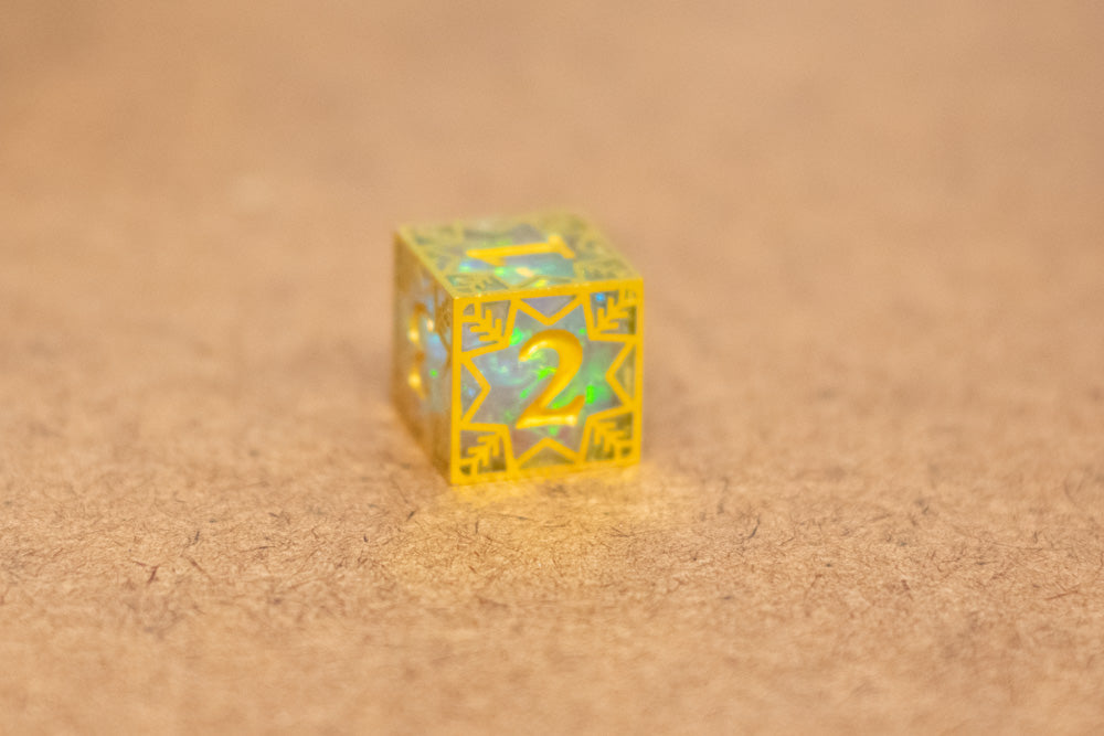 Single d20/d6 Forged in Frost (Resin Dice Encased in Metal) Permafrost/Purple/Opal/Dragon