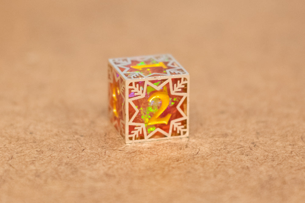 Single d20/d6 Forged in Frost (Resin Dice Encased in Metal) Permafrost/Purple/Opal/Dragon