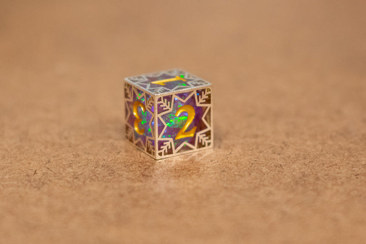 Single d20/d6 Forged in Frost (Resin Dice Encased in Metal) Permafrost/Purple/Opal/Dragon