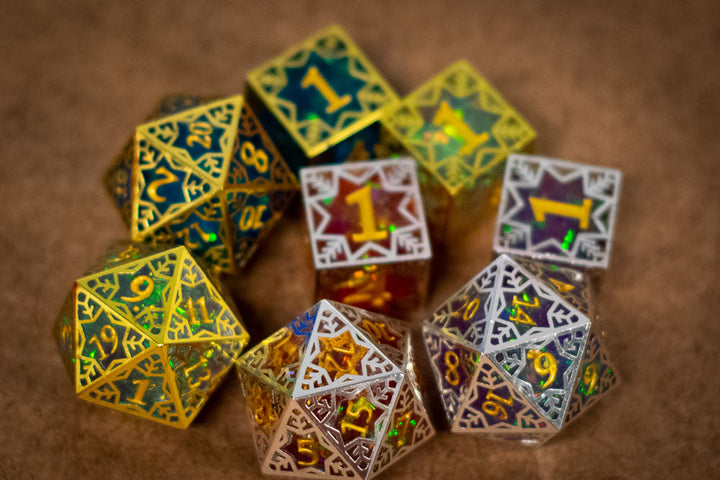 Single d20/d6 Forged in Frost (Resin Dice Encased in Metal) Permafrost/Purple/Opal/Dragon