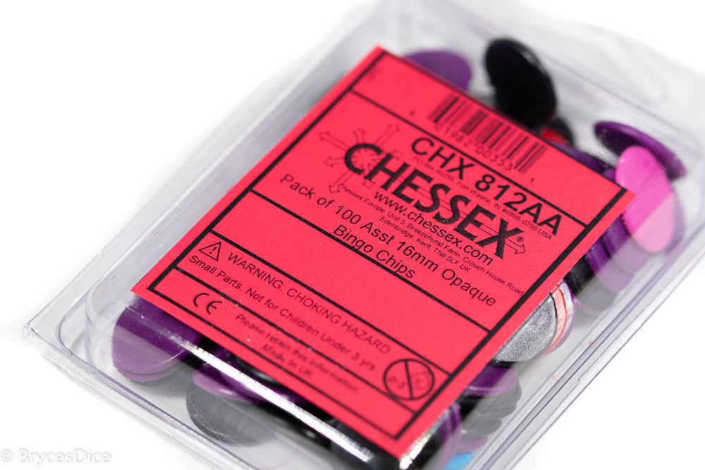 Pack of 100 Assorted 16 mm Opaque Bingo Chips by Chessex