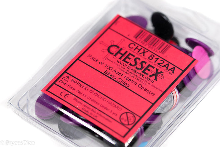Pack of 100 Assorted 16 mm Opaque Bingo Chips by Chessex