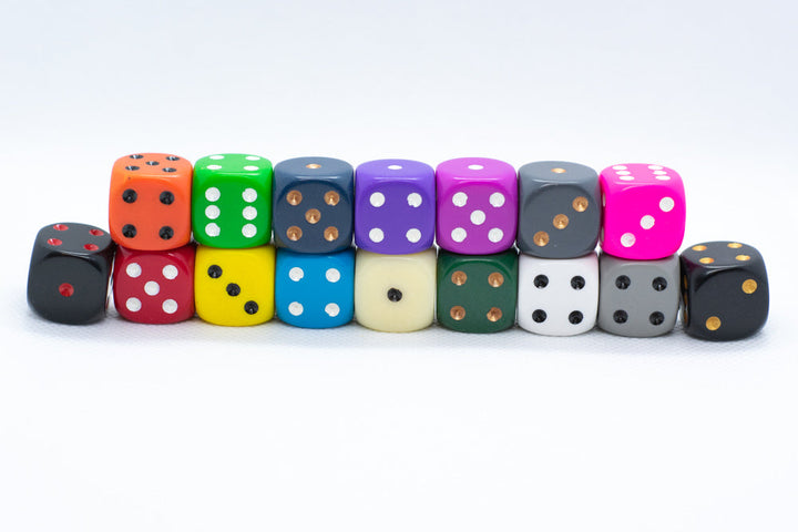 Chessex Opaque 16mm Pipped d6 Standard Dice Collection - Classic Colors - Available Individually
