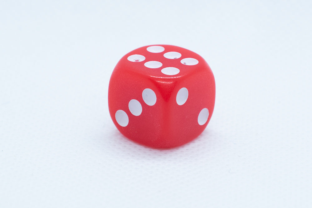 Opaque 16mm Pipped d6 Dice Red/Orange/Yellow/Green/Blue/Purple/White/Black/Pink (sold by the piece)