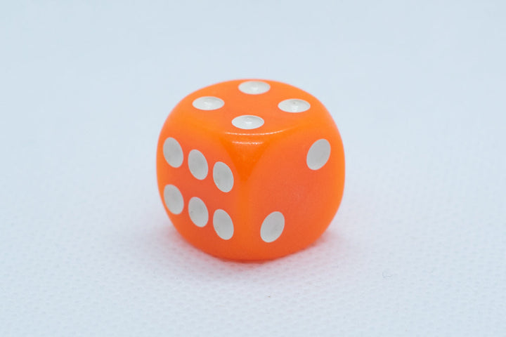 Opaque 16mm Pipped d6 Dice Red/Orange/Yellow/Green/Blue/Purple/White/Black/Pink (sold by the piece)