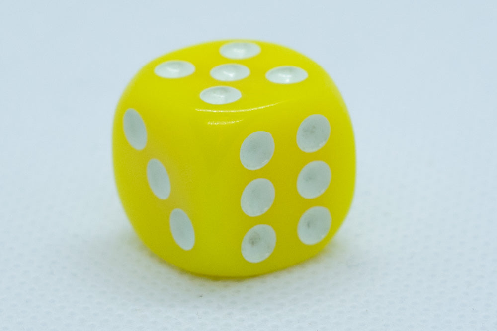 Opaque 16mm Pipped d6 Dice Red/Orange/Yellow/Green/Blue/Purple/White/Black/Pink (sold by the piece)