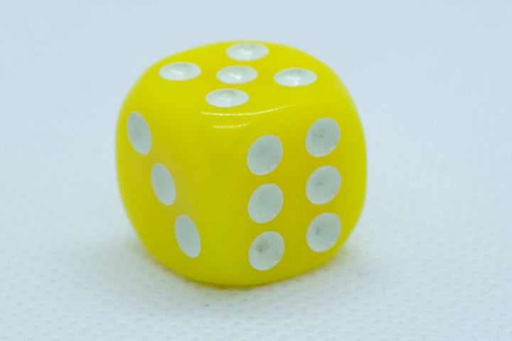 Opaque 16mm Pipped d6 Dice Red/Orange/Yellow/Green/Blue/Purple/White/Black/Pink (sold by the piece)