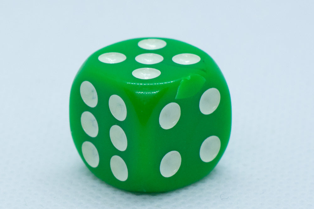 Opaque 16mm Pipped d6 Dice Red/Orange/Yellow/Green/Blue/Purple/White/Black/Pink (sold by the piece)