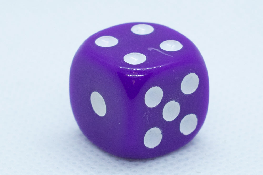 Opaque 16mm Pipped d6 Dice Red/Orange/Yellow/Green/Blue/Purple/White/Black/Pink (sold by the piece)
