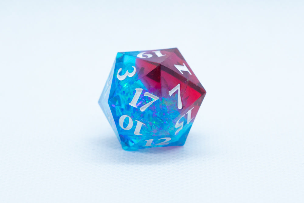 Blue on Red Sharp Edge Resin d6 / d20-Dice (Blue- Red w/ White Numbers)