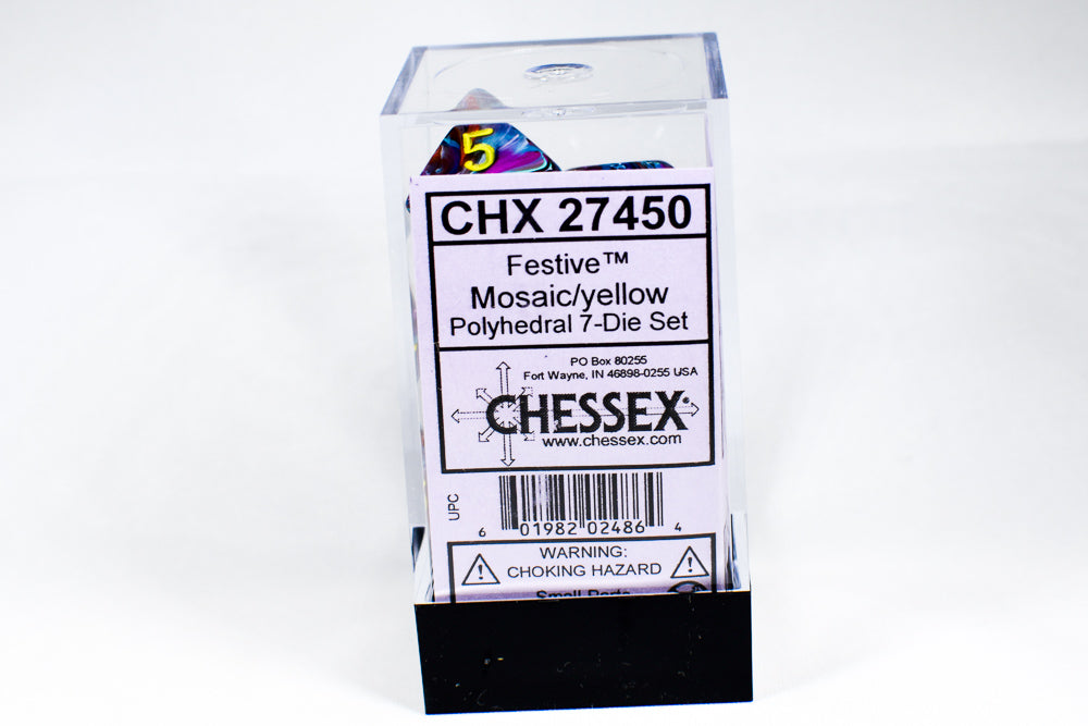 CHX 27450 Polyhedral 7-Die Festive Mosaic w/ Yellow Numbers