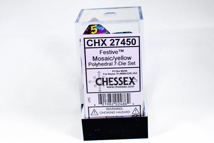CHX 27450 Polyhedral 7-Die Festive Mosaic w/ Yellow Numbers