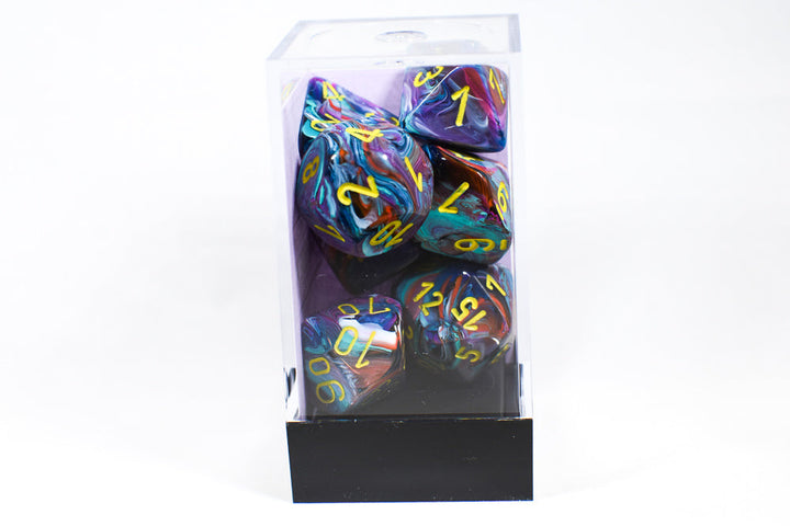CHX 27450 Polyhedral 7-Die Festive Mosaic w/ Yellow Numbers