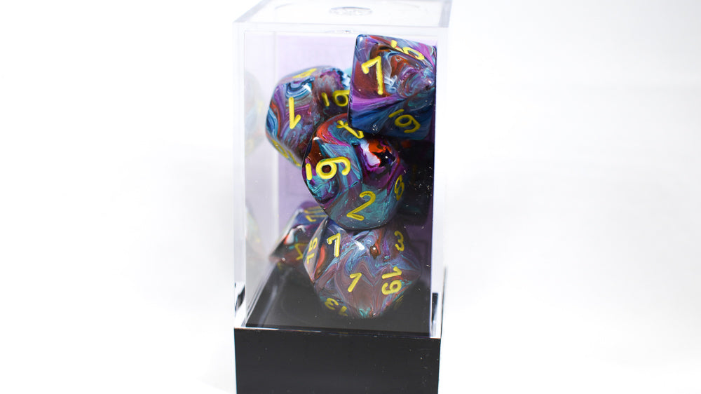 CHX 27450 Polyhedral 7-Die Festive Mosaic w/ Yellow Numbers