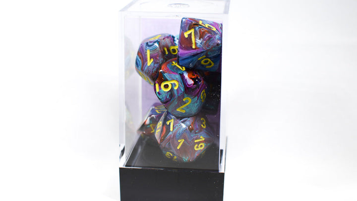 CHX 27450 Polyhedral 7-Die Festive Mosaic w/ Yellow Numbers