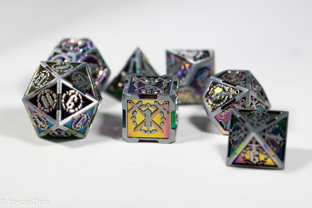 Silver w/Rainbow Inlay Sword Strengthened Metal 7-Dice Set