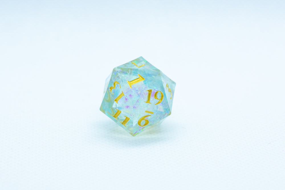 Seafoam Sharp Edge Resin d6/d20 -Dice (Seafoam w/Gold Numbers) [subtle imperfection]