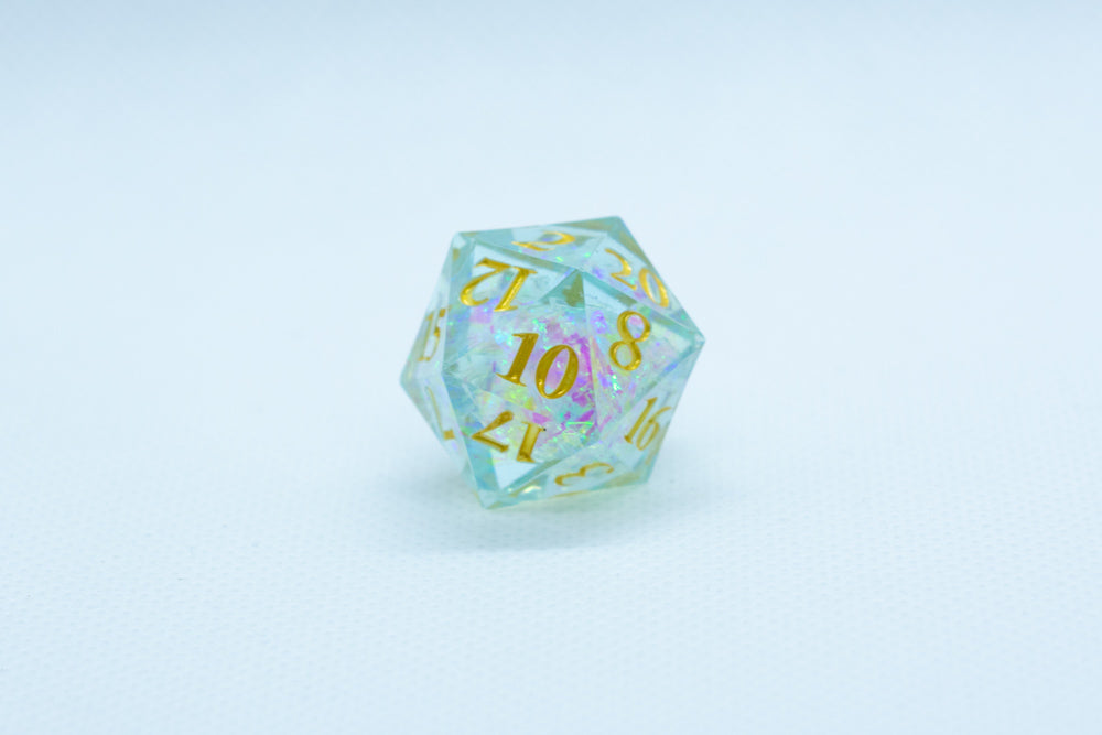 Seafoam Sharp Edge Resin d6/d20 -Dice (Seafoam w/Gold Numbers) [subtle imperfection]