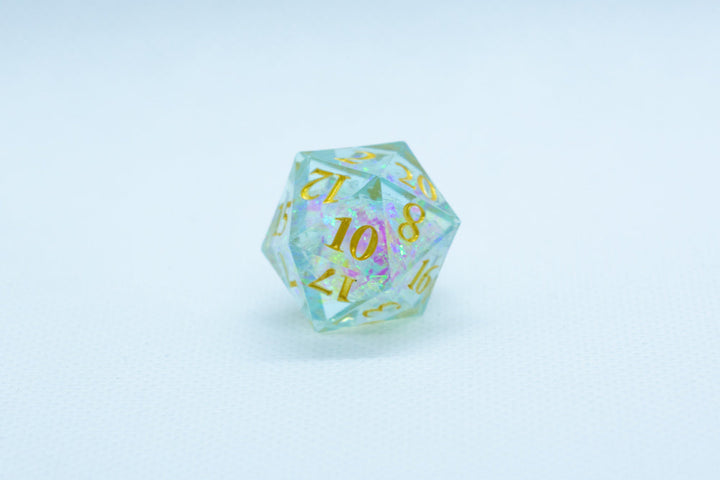 Seafoam Sharp Edge Resin d6/d20 -Dice (Seafoam w/Gold Numbers) [subtle imperfection]