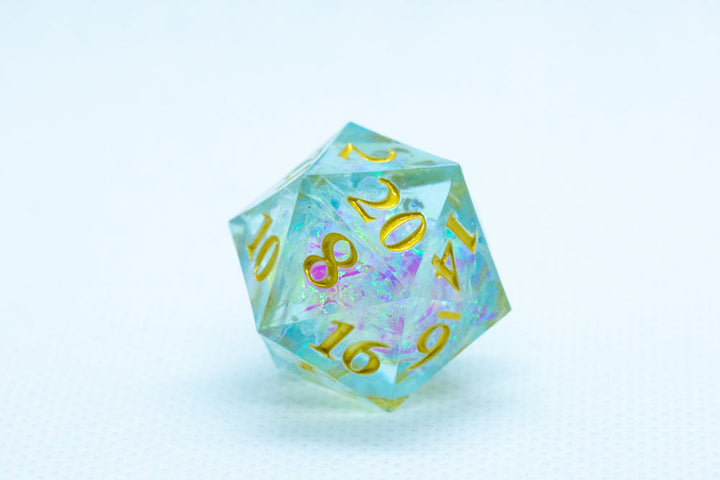 Seafoam Sharp Edge Resin d6/d20 -Dice (Seafoam w/Gold Numbers) [subtle imperfection]