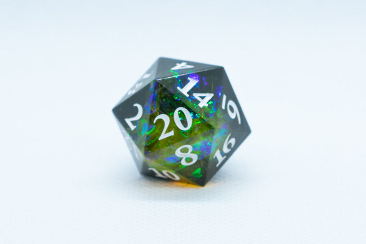 Infection Sharp Edge Resin d6/d20-Dice (Black & Yellow w/White Numbers) [subtle imperfection]