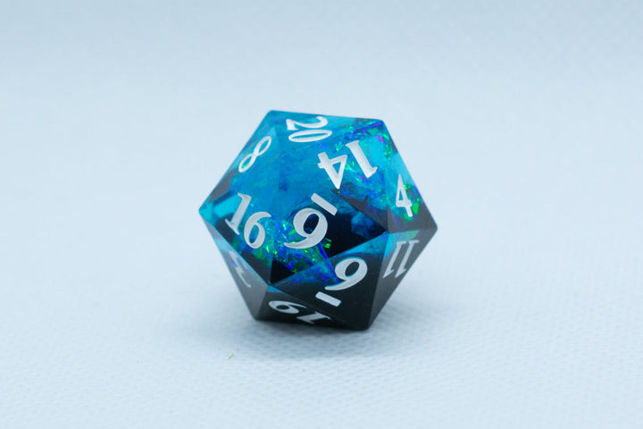 Deep Nether Sharp Edge Resin d6 / d20-Dice (Blue- Black w/ White Numbers)