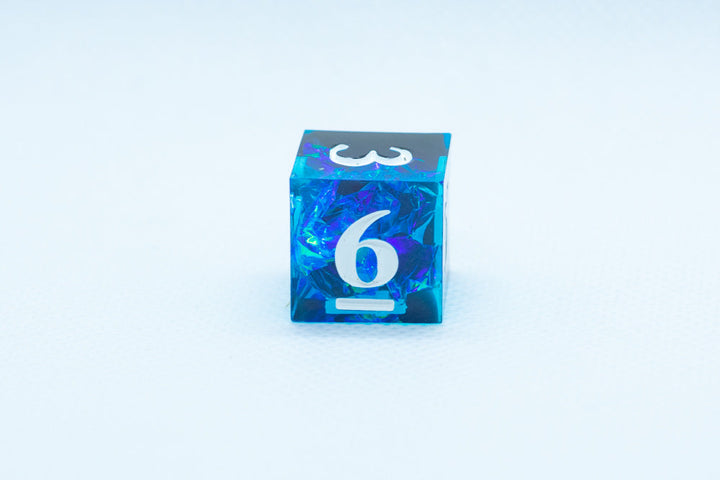 Deep Nether Sharp Edge Resin d6 / d20-Dice (Blue- Black w/ White Numbers)