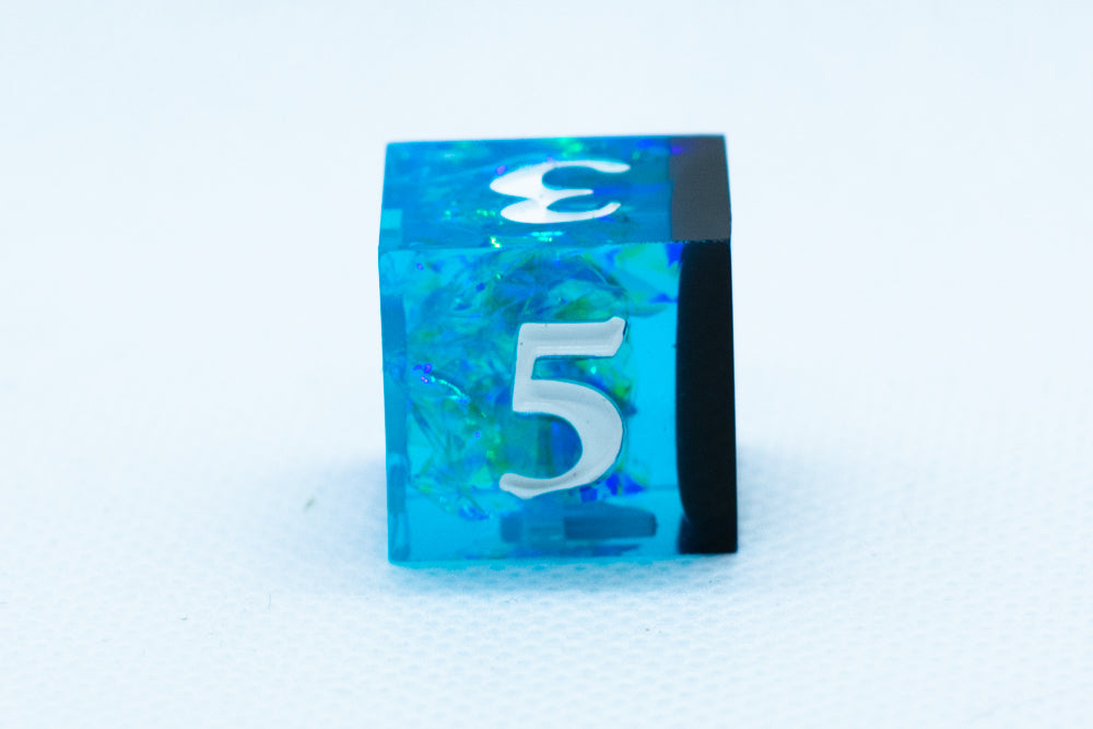 Deep Nether Sharp Edge Resin d6 / d20-Dice (Blue- Black w/ White Numbers)