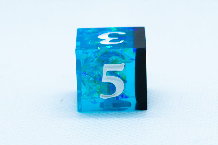 Deep Nether Sharp Edge Resin d6 / d20-Dice (Blue- Black w/ White Numbers)