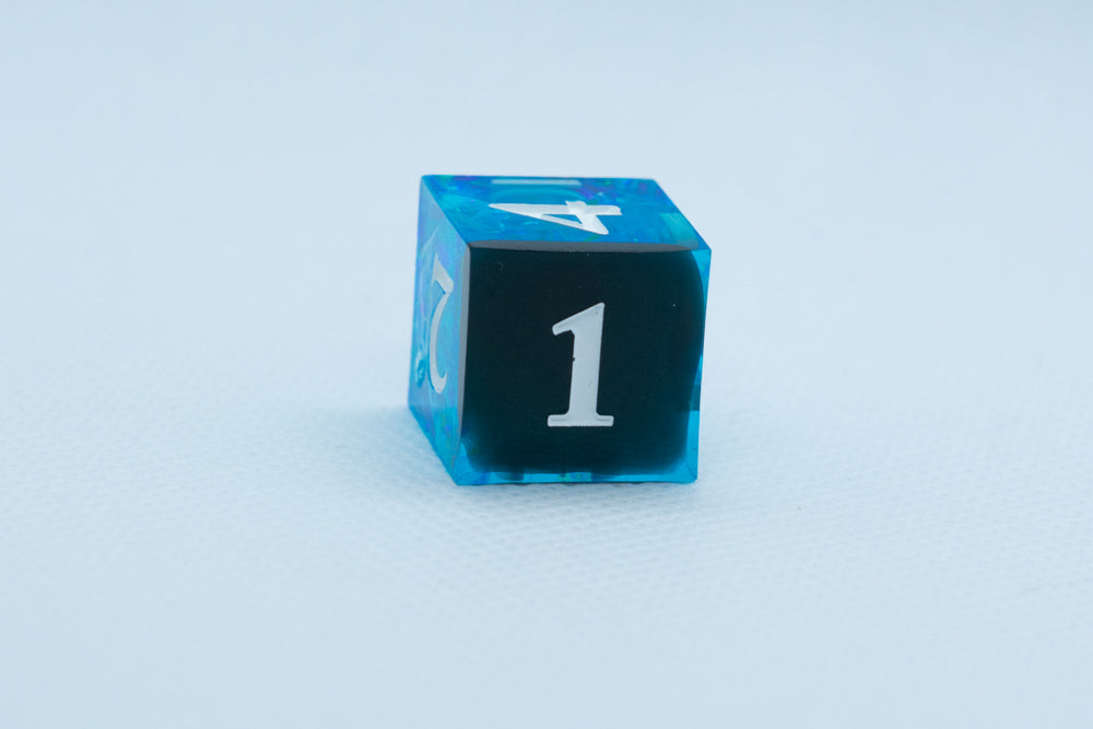 Deep Nether Sharp Edge Resin d6 / d20-Dice (Blue- Black w/ White Numbers)