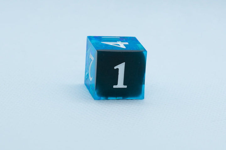Deep Nether Sharp Edge Resin d6 / d20-Dice (Blue- Black w/ White Numbers)