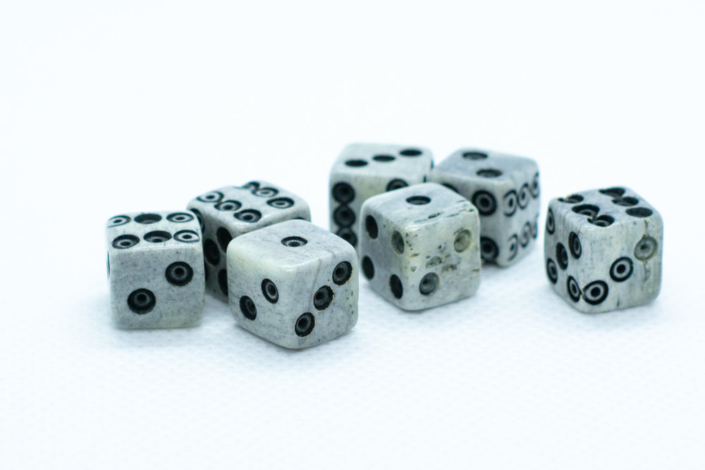Cattle Bone Dice 10mm (Deep Eye & Ring) | Off-White Dark d6 (sold by the piece)