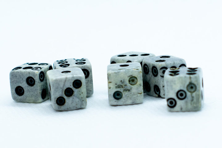 Cattle Bone Dice 10mm (Deep Eye & Ring) | Off-White Dark d6 (sold by the piece)