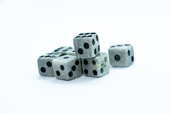 Cattle Bone Dice 10mm (Deep Eye & Ring) | Off-White Dark d6 (sold by the piece)