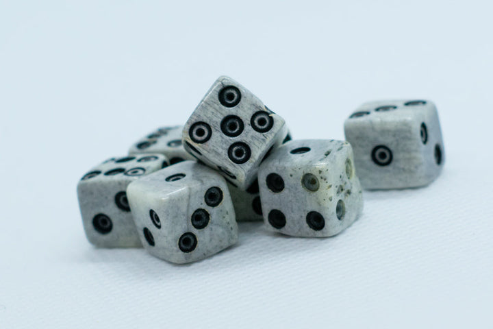 Cattle Bone Dice 10mm (Deep Eye & Ring) | Off-White Dark d6 (sold by the piece)