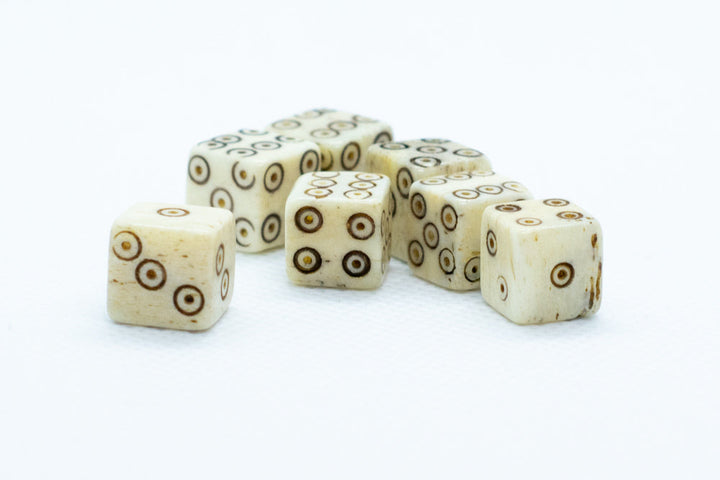 Camel Bone Dice 10mm (Deep Eye & Ring) Off-White Brown d6 (sold by the piece)